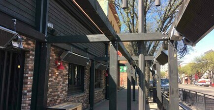 Heavy Timber Pergola at Hudson's on Whyte Patio