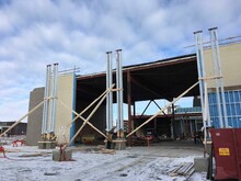 Glulam columns ready for steel structure
